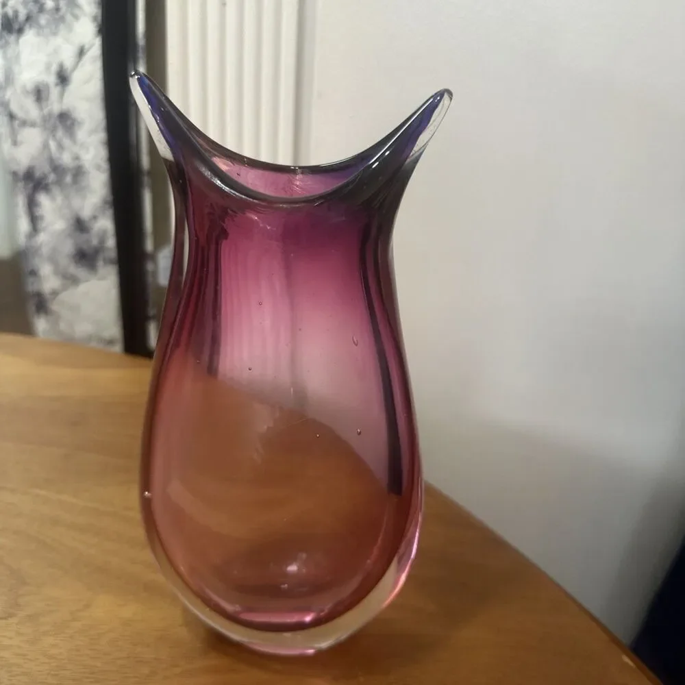 Bohemian Czech Republic Mid Century Art Glass Vase Hand blown Pink Sommerso